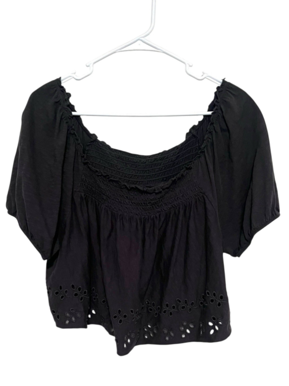 American Eagle Eyelet Crop Top Women’s Large Peasant Flowy Boho Festival Blouse